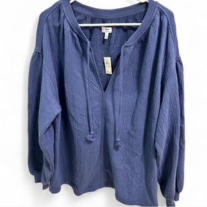 Aerie Deep Blue Blouse with Cute Tassle Details, NWT, Size Small